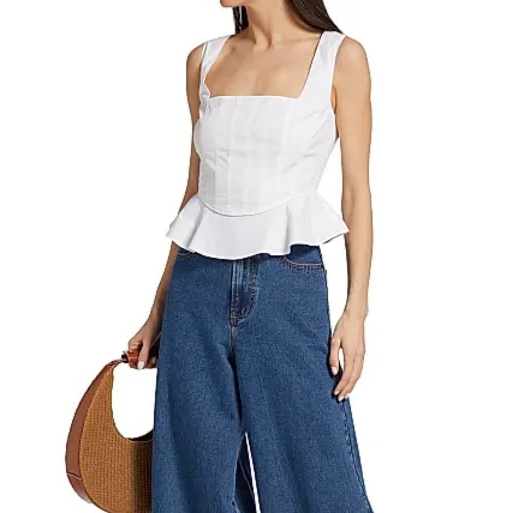 NWT$298 Veronica Beard Nikolette Square-Neck Peplum Hem Top 4 (S)